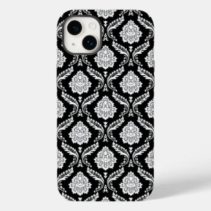 Rococo Damask Pattern White on Black Case-Mate iPhone 14 Plus Case