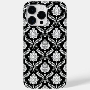 Rococo Damask Pattern White on Black Case-Mate iPhone 14 Pro Max Case
