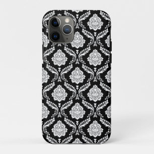Rococo Damask Pattern White on Black iPhone 11 Pro Case