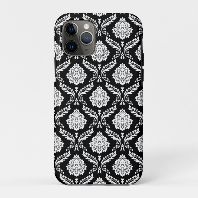Rococo Damask Pattern White on Black  Case-Mate iPhone Case (Back)