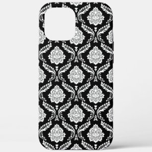 Rococo Damask Pattern White on Black iPhone 12 Pro Max Case