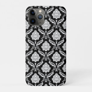 Rococo Damask Pattern White on Black iPhone 11 Pro Case