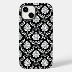 Rococo Damask Pattern White on Black Case-Mate iPhone 14 Case