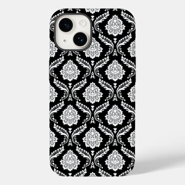 Rococo Damask Pattern White on Black  Case-Mate iPhone Case (Back)