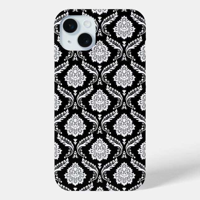Rococo Damask Pattern White on Black  Case-Mate iPhone Case (Back)