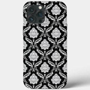 Rococo Damask Pattern White on Black iPhone 13 Pro Max Case