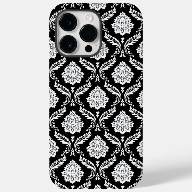 Rococo Damask Pattern White on Black  Case-Mate iPhone Case (Back)