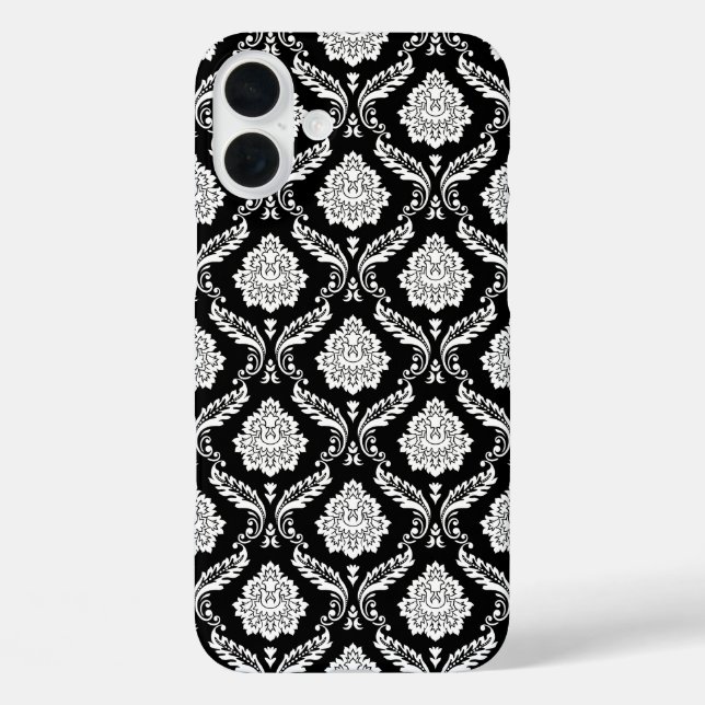 Rococo Damask Pattern White on Black  Case-Mate iPhone Case (Back)