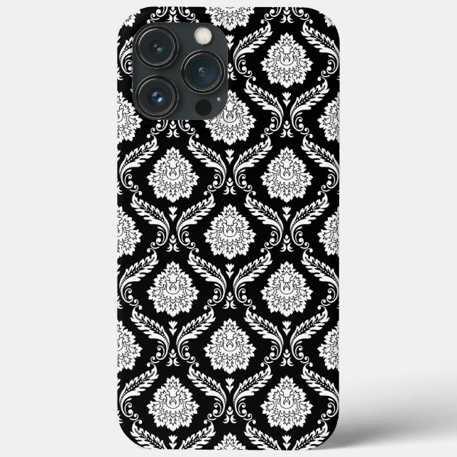 Rococo Damask Pattern White on Black  Case-Mate iPhone Case (Back)