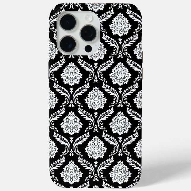 Rococo Damask Pattern White on Black  Case-Mate iPhone Case (Back)