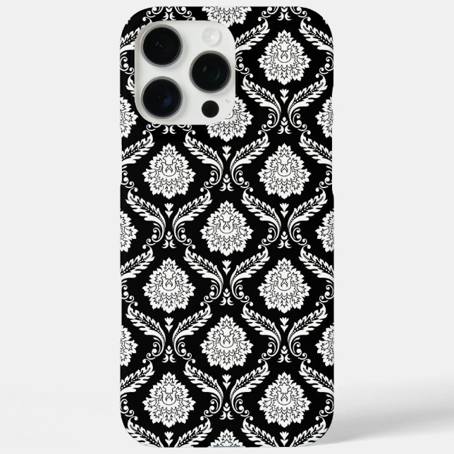 Rococo Damask Pattern White on Black  Case-Mate iPhone Case (Back)