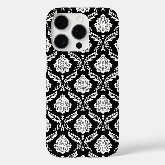Rococo Damask Pattern White on Black  Case-Mate iPhone Case (Back)