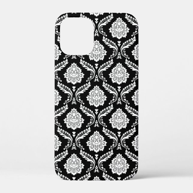 Rococo Damask Pattern White on Black  Case-Mate iPhone Case (Back)