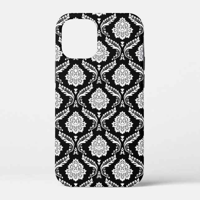 Rococo Damask Pattern White on Black  Case-Mate iPhone Case (Back)
