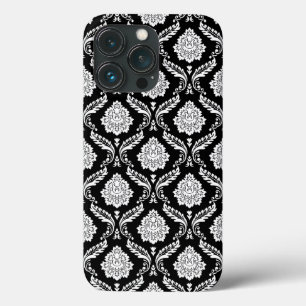 Rococo Damask Pattern White on Black iPhone 13 Pro Case