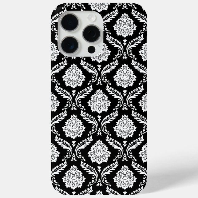 Rococo Damask Pattern White on Black  Case-Mate iPhone Case (Back)