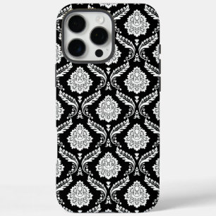 Rococo Damask Pattern White on Black iPhone 16 Pro Max Case