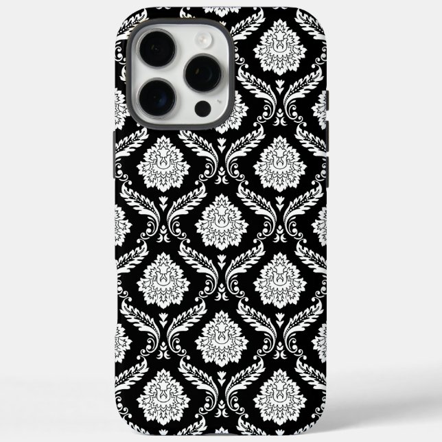 Rococo Damask Pattern White on Black  Case-Mate iPhone Case (Back)