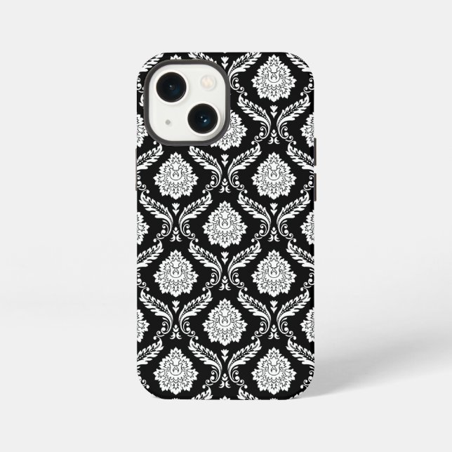 Rococo Damask Pattern White on Black  iPhone Case (Back)