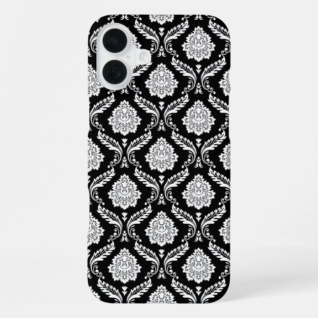 Rococo Damask Pattern White on Black  iPhone Case (Back)