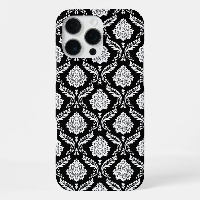 Rococo Damask Pattern White on Black  iPhone Case (Back)