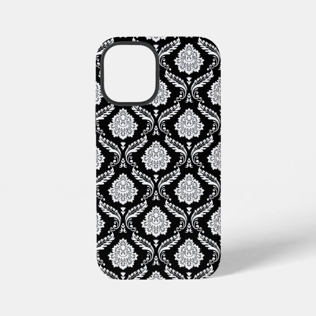 Rococo Damask Pattern White on Black  iPhone Case (Back)