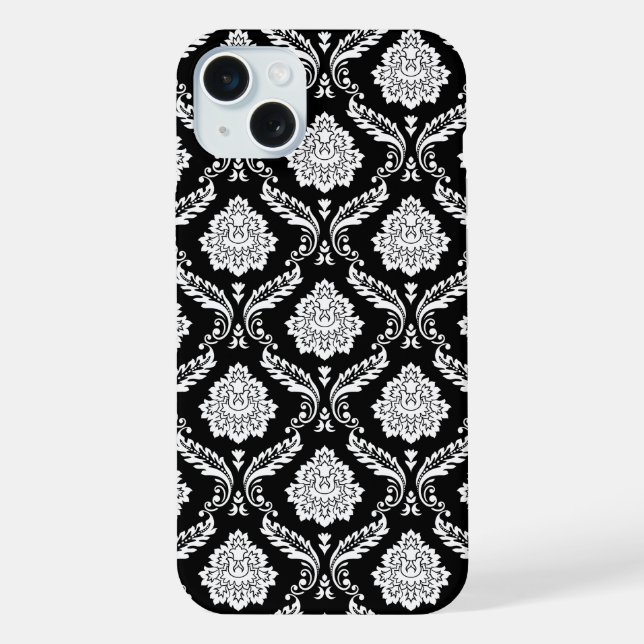 Rococo Damask Pattern White on Black  iPhone Case (Back)
