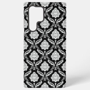 Rococo Damask Pattern White on Black Samsung Galaxy Case