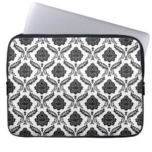 Rococo Damask Rpt Pattern Black on White Laptop Sleeve