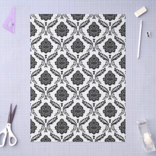 Rococo Damask Rpt Pattern Black on White Tissue Paper (Craft)