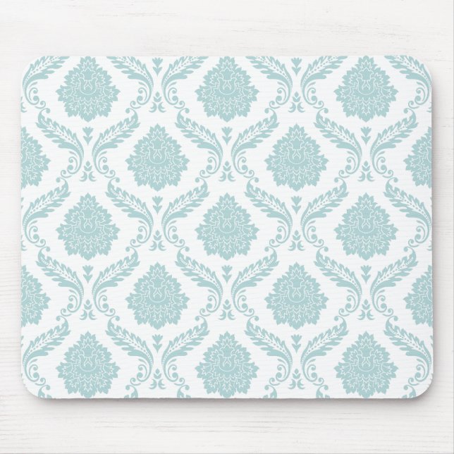Rococo Damask Rpt Pattern Duck Egg Blue on White Mouse Pad (Front)