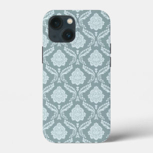 Rococo Damask Rpt Pattern Duck Egg Blue+Teal iPhone 13 Mini Case