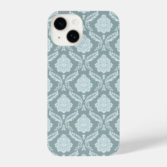 Rococo Damask Rpt Pattern Duck Egg Blue+Teal iPhone Case (Back)
