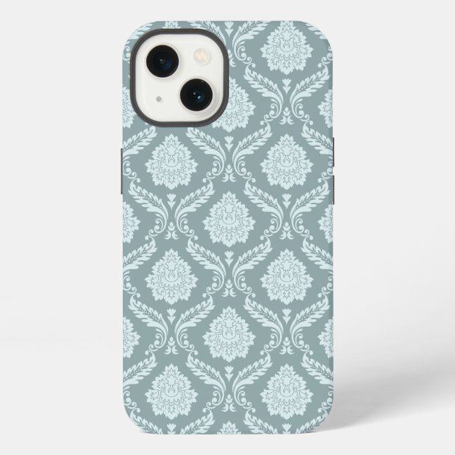 Rococo Damask Rpt Pattern Duck Egg Blue+Teal iPhone Case (Back)