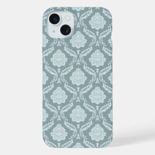 Rococo Damask Rpt Pattern Duck Egg Blue+Teal iPhone 15 Plus Case