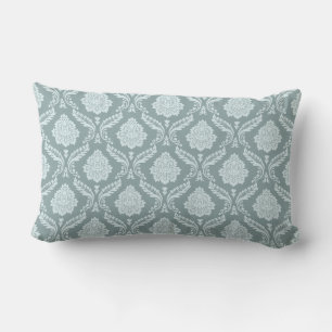 Rococo Damask Rpt Pattern Duck Egg Blue+Teal Lumbar Pillow