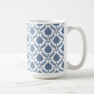 Rococo Damask Sml Pattern Blue on White Coffee Mug