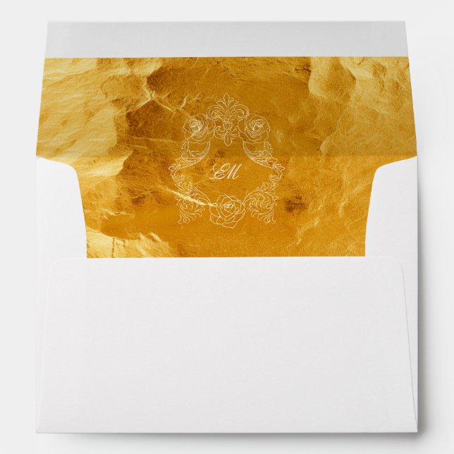 Rococo Faux Gold Foil Pre-Addressed Wedding Invite Envelope (Back (Bottom))