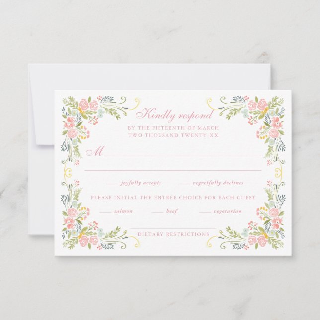 Rococo Floral Border Wedding RSVP Card (Front)