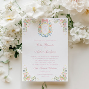 Rococo Floral Monogram Crest Wedding Invitation