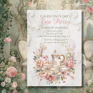 Rococo Floral Tea Galentine Party Soft Blush Invitation