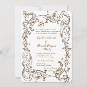 Rococo Florentine Monochrome Monogram Invitation