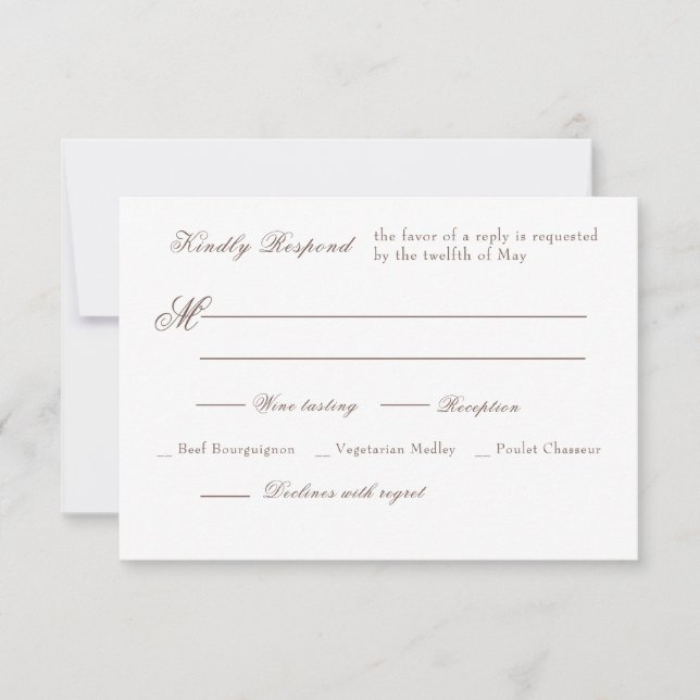 Rococo Florentine Monochrome Monogram RSVP Card (Front)