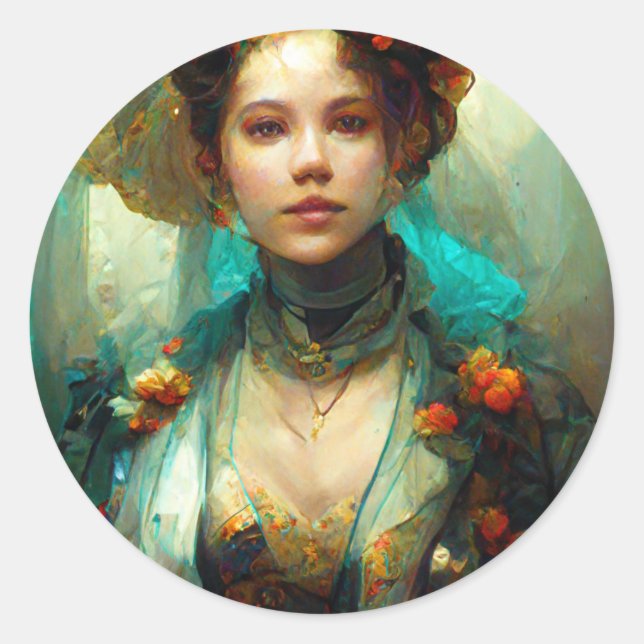 Rococo Future Sci-Fi Fantasy Classic Round Sticker (Front)