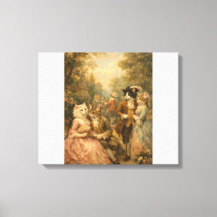 Rococo Garden Cats Gathering Canvas Print
