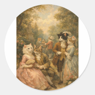 Rococo Garden Cats Gathering Sticker