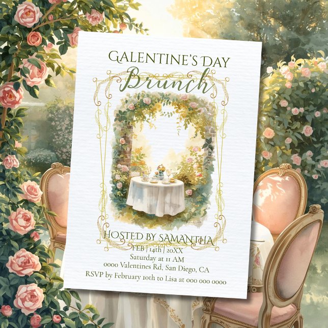 Rococo Garden Frame Galentine Brunch Soft Florals Invitation (Creator Uploaded)