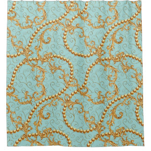 Rococo golden elements seamless pattern. Gold text