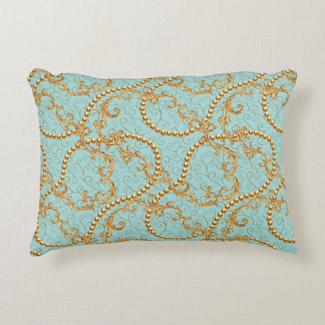 Rococo golden elements seamless pattern. Gold text Accent Pillow (Front)