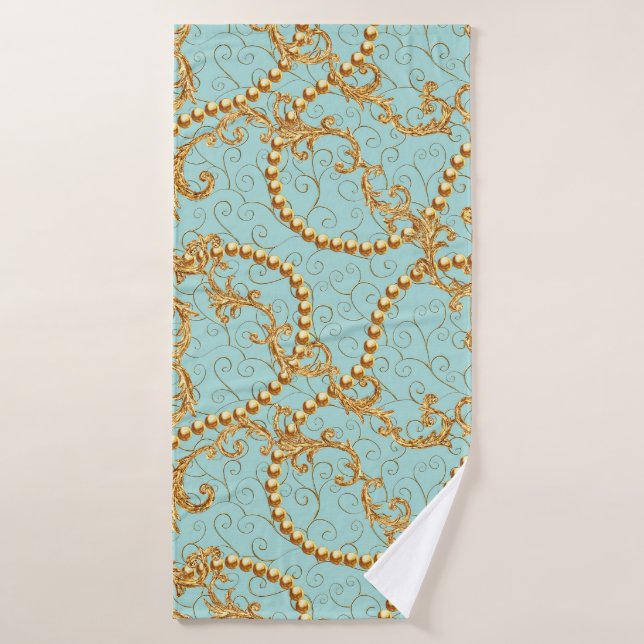 Rococo golden elements seamless pattern. Gold Text Bath Towel (Bath Towel)